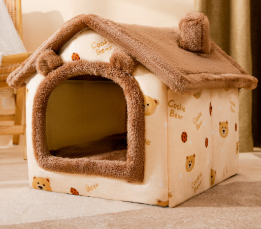 Foldable Dog House Bed With Warm Enclosed Cave Design