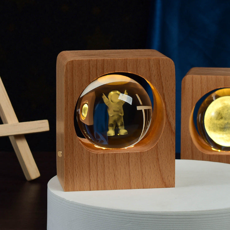 3D Crystal Ball Night Light – Laser-Engraved on Beech Base
