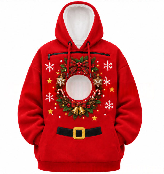 Christmas hoodie with cat in front pocket