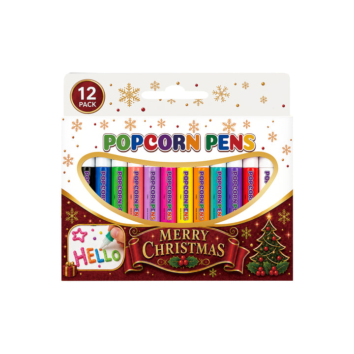 Twelve Christmas puffy paint pens in a row