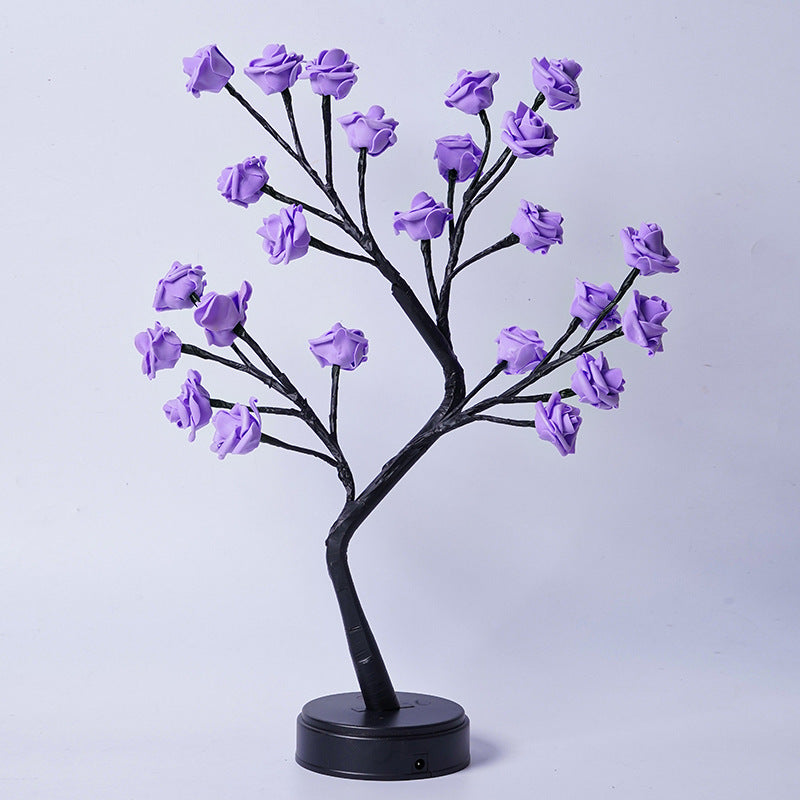 Rose tree lamp with glowing LED roses