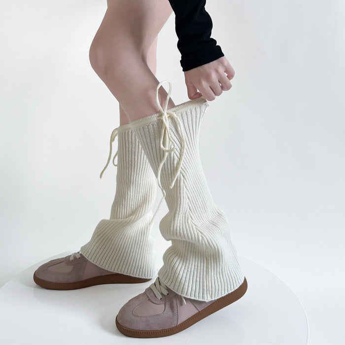 Snugleigh Flared Ribbed Leg Warmers with Lace Up Tie