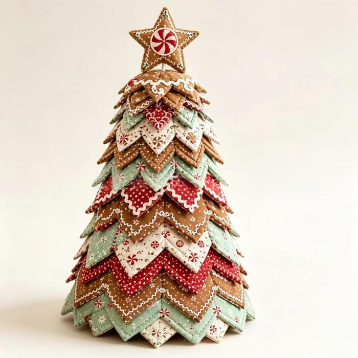 Snugleigh Folded fabric patchwork Christmas tree with topper
