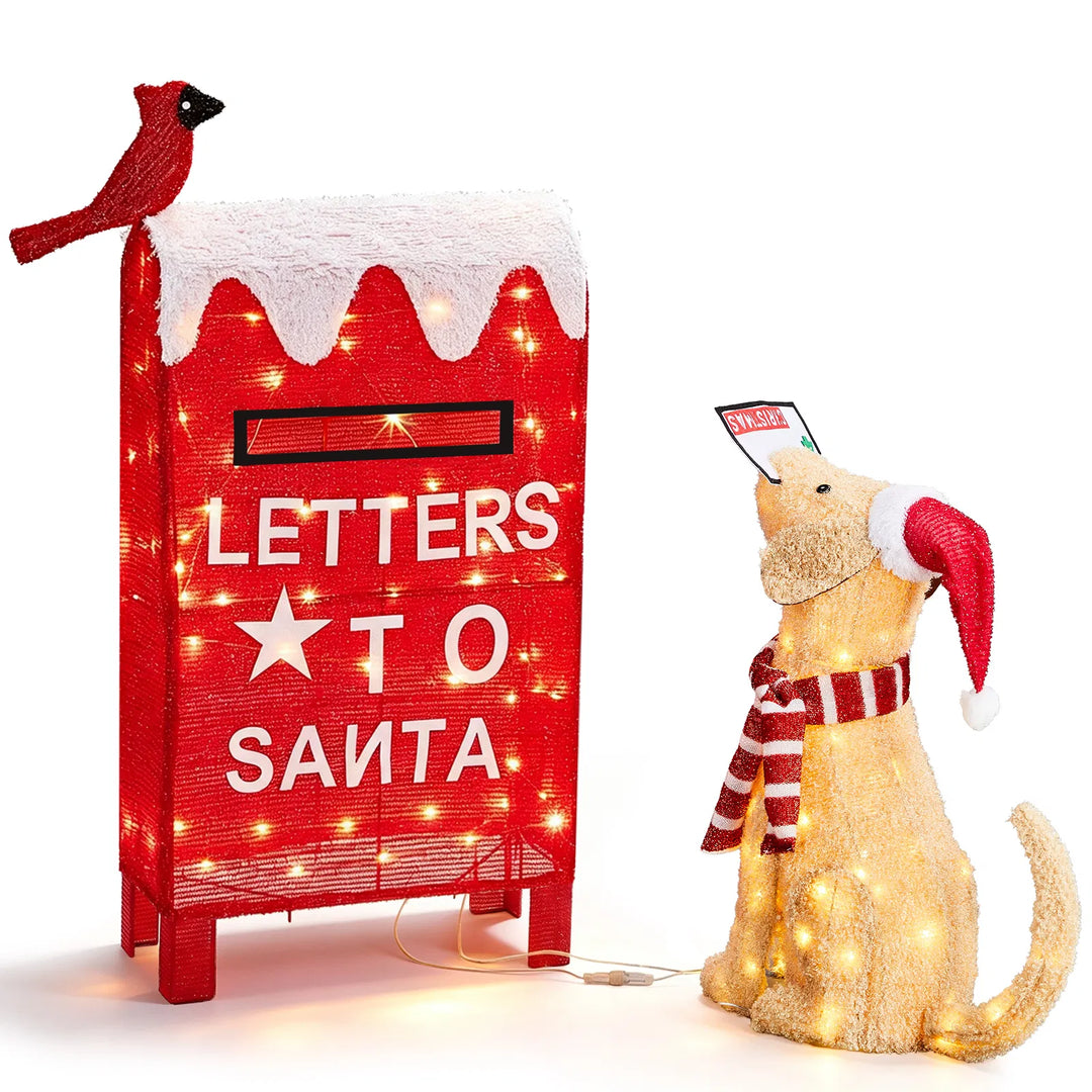 Lit dog and red postbox figure