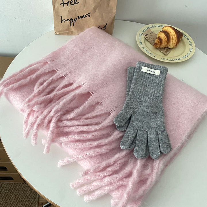 Pink oversized fluffy scarf with tassels