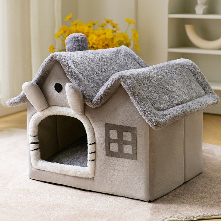 Foldable Dog House Bed With Warm Enclosed Cave Design