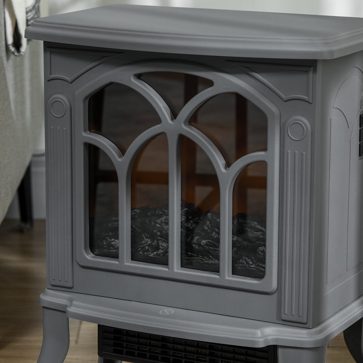 grey compact electric stove with flame effect