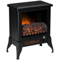black electric stove heater with open glass front flames
