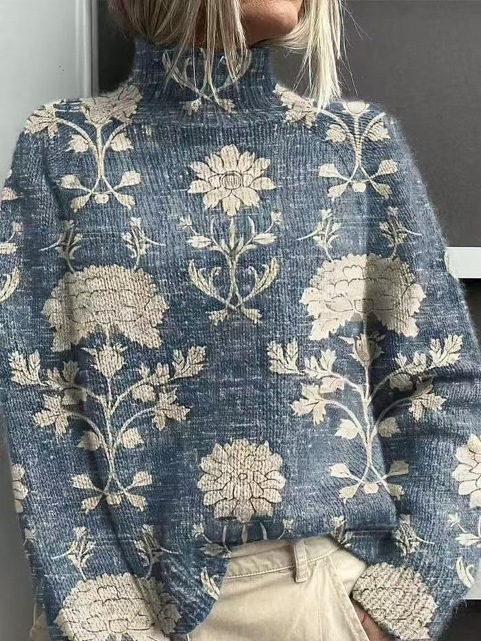 Snugleigh Loose Printed Turtleneck Jumper for Women