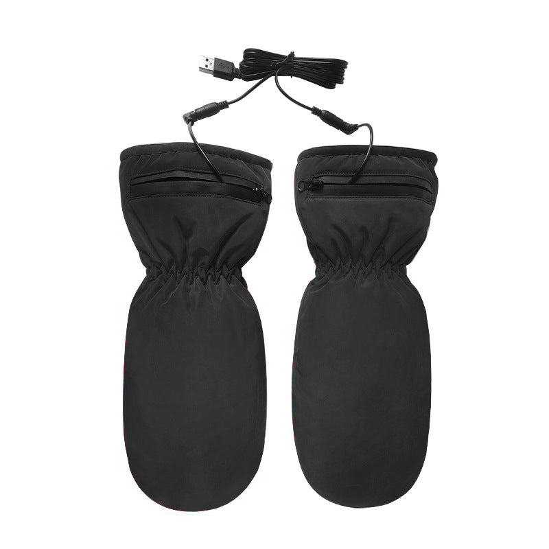 Black windproof USB heated mittens