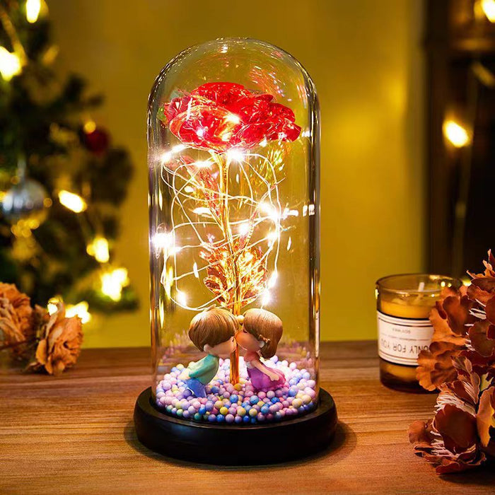 Snugleigh Eternal rose under a glass dome with fairy lights
