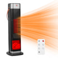 black ceramic tower heater with flame effect and leather strap