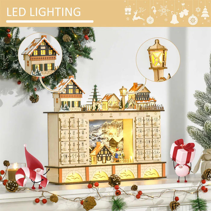 Snugleigh Wooden Christmas Village Advent Calendar with LED Lights