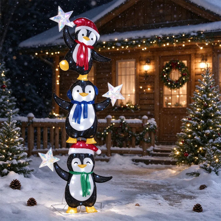 Lit stacked penguin Christmas decoration