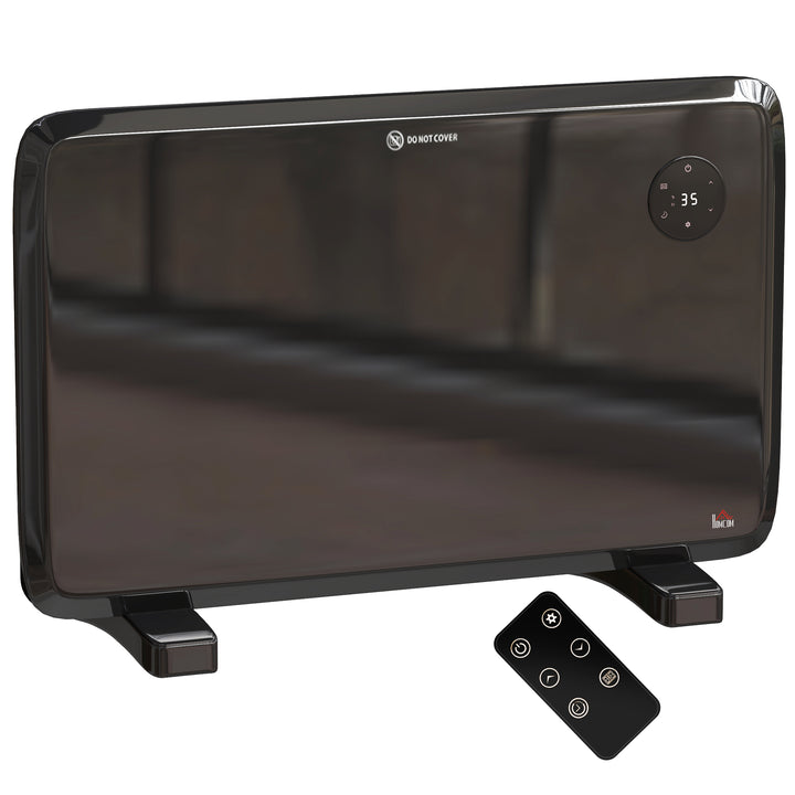 slim black electric panel heater on feet