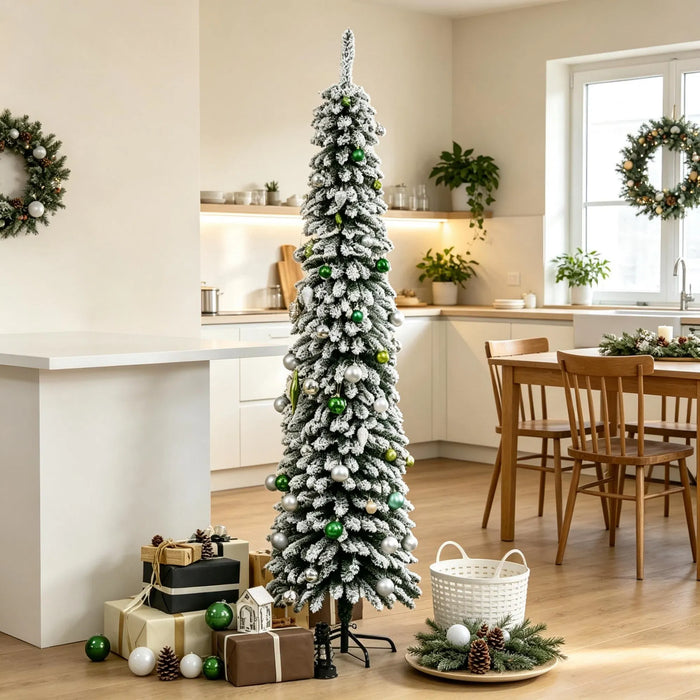 Snugleigh Slim Snow-Flocked Pencil Christmas Tree, 7ft Unlit