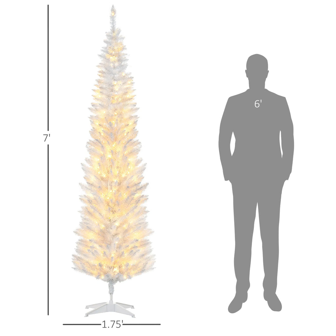 White pencil Christmas tree with warm lights