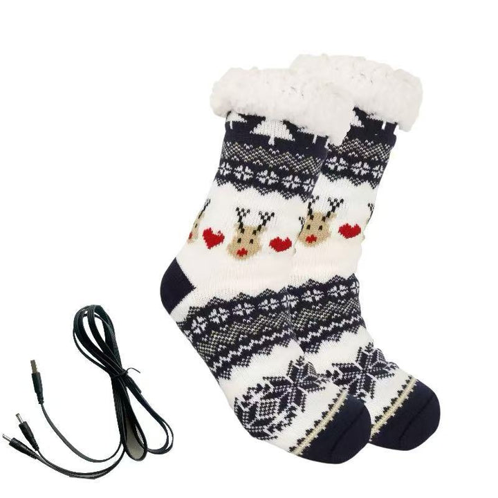 Red Christmas knit heated socks with sherpa lining