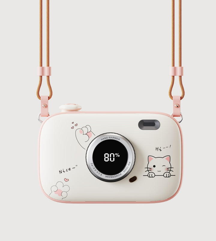 Pink camera shaped hand warmer power bank