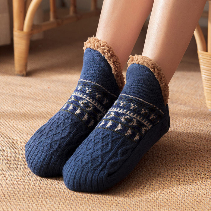 Snugleigh Knitted Slipper Socks with Fleece Cuff and Grippy Sole