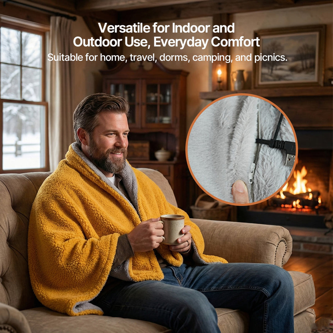 Heated Throw Blanket - USB Powered, 3-Speed Warmth, Sherpa Fleece