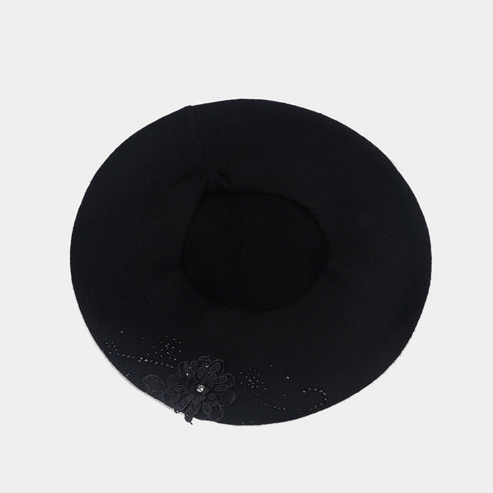 Snugleigh Knit Beret with 3D Flower and Rhinestones
