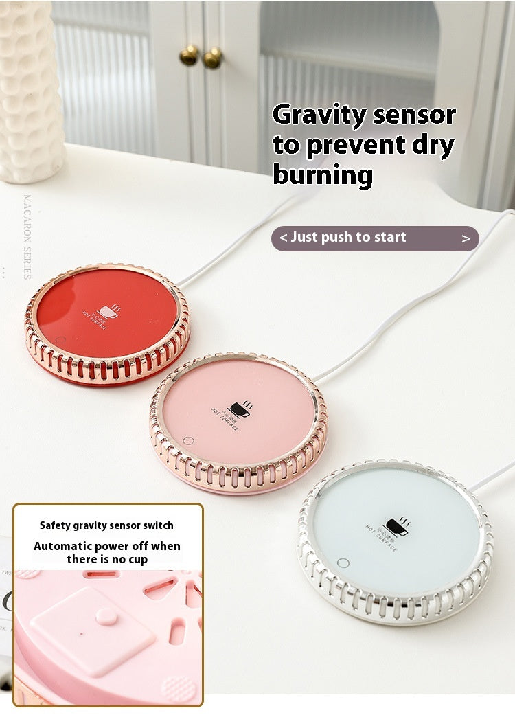 Round mug warmer coaster with mug on top