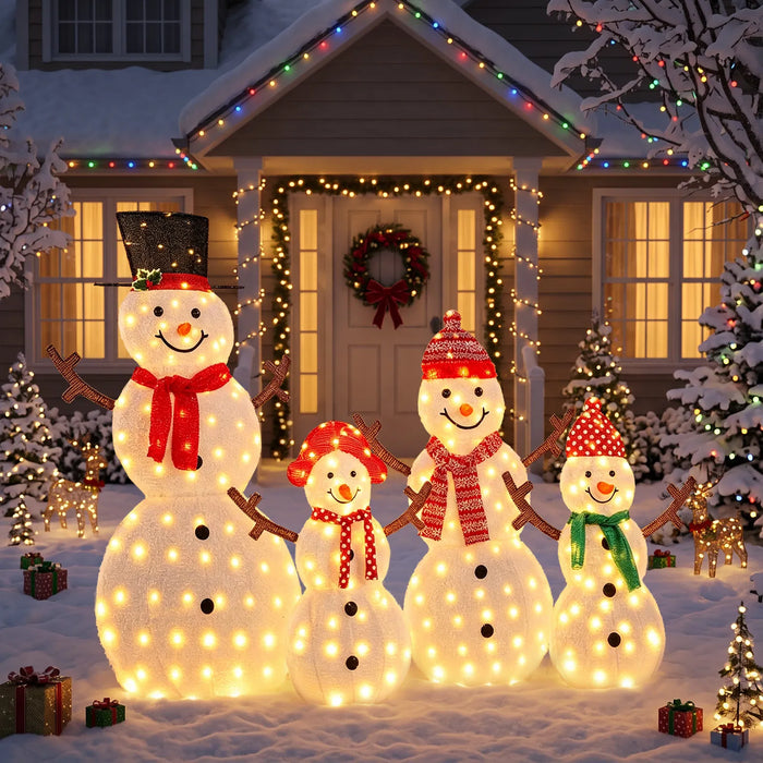 Snugleigh Light-Up Snowman Family with Branch Arms, Set of 4