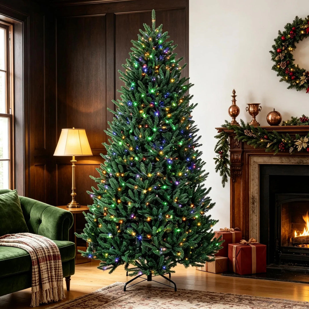 Large full Christmas tree lit warm white