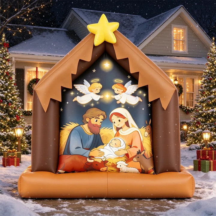 Inflatable nativity scene lit up