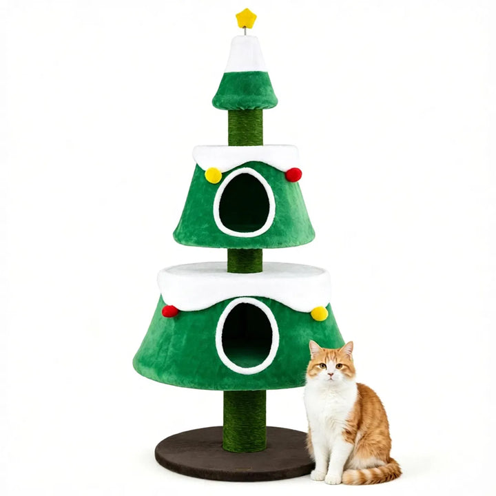 Christmas tree shaped cat tree with condos