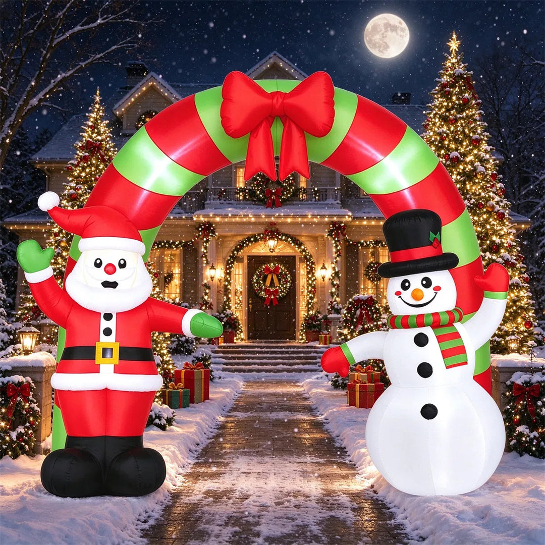 Inflatable Christmas arch with Santa and snowman