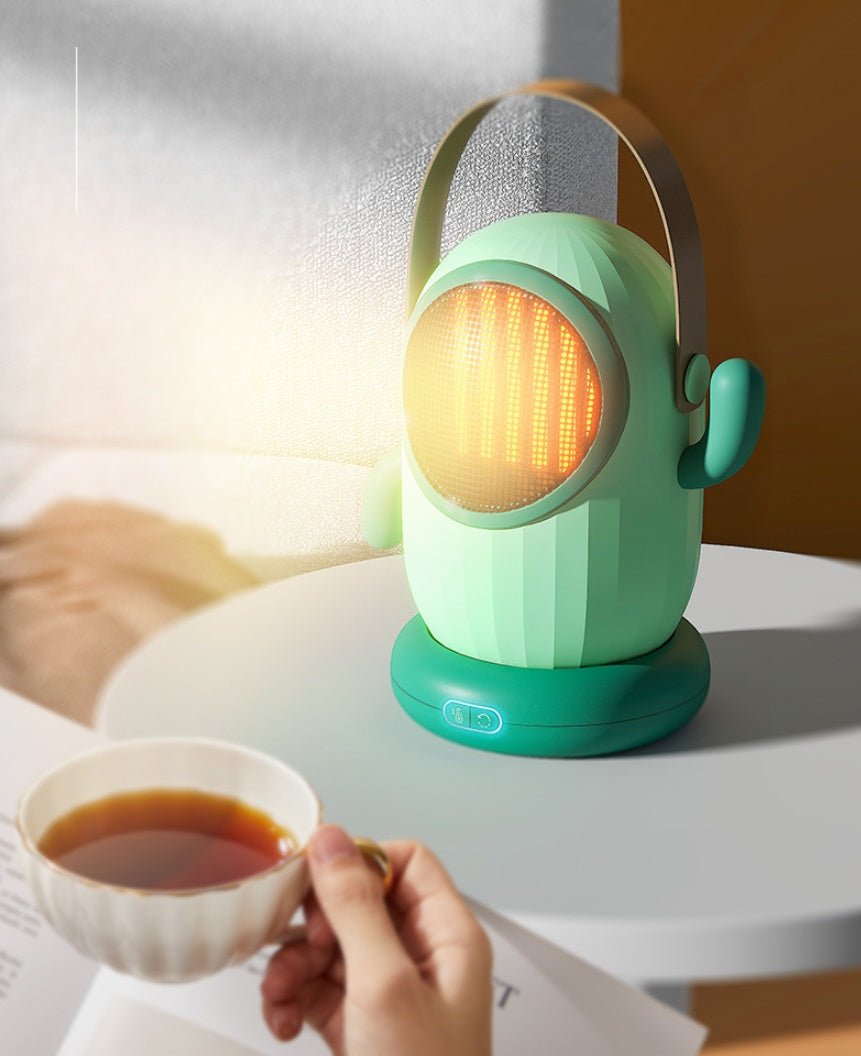 Green cactus shaped mini fan heater