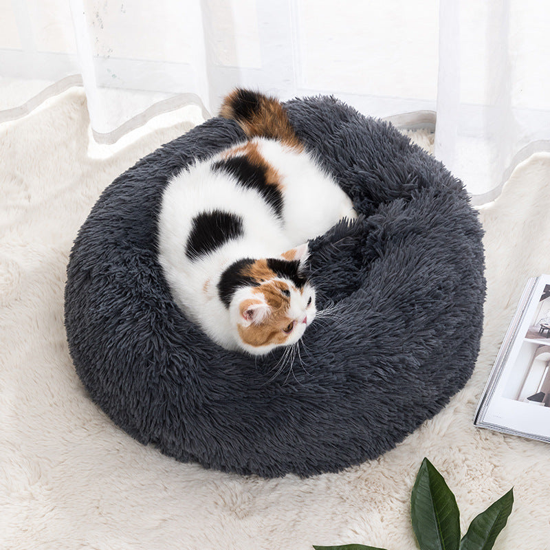 Round Winter Warm Pet Bed In Soft Cloth, 30 To 100cm