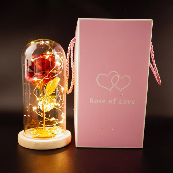 Enchanted Rose Lamp In Glass Dome With Warm LED Base