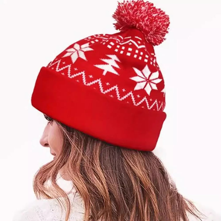 Red Christmas knitted bobble hat with pom-pom