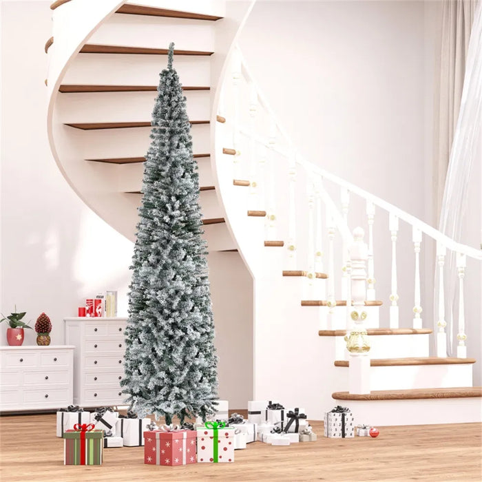 Snugleigh Tall Slim Snow-Flocked Pencil Christmas Tree, 9ft Unlit