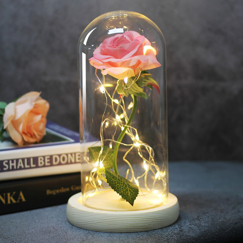 Enchanted Rose Lamp In Glass Dome With Warm LED Base