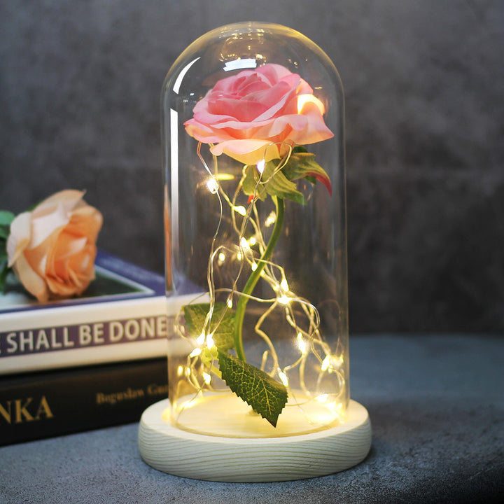 Enchanted Rose Lamp In Glass Dome With Warm LED Base