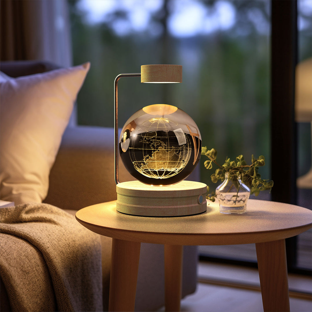 Crystal ball lamp with engraved 3D design