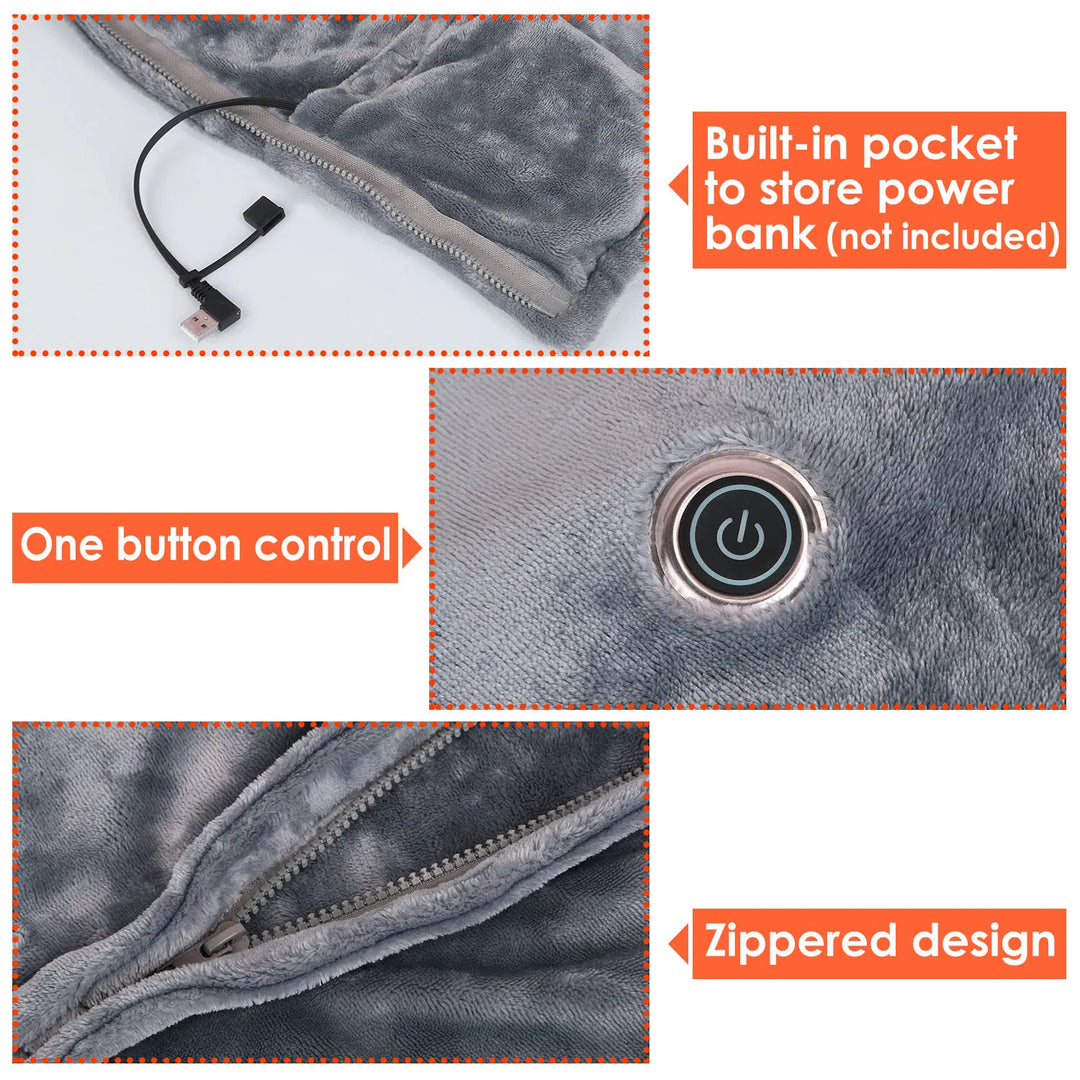 Portable USB Heated Blanket Wrap With 3 Heat Settings