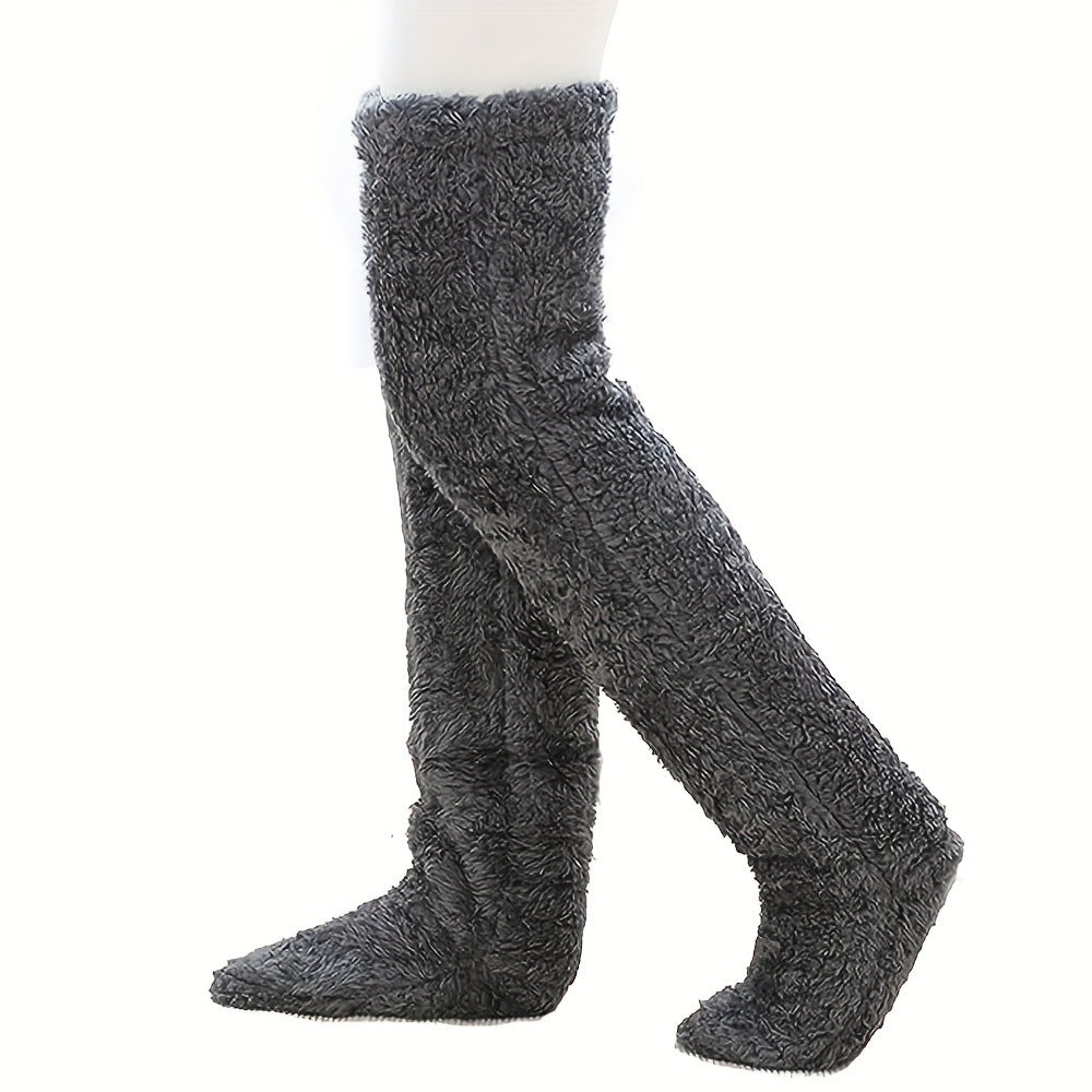 Fluffy plush over the knee socks in pink