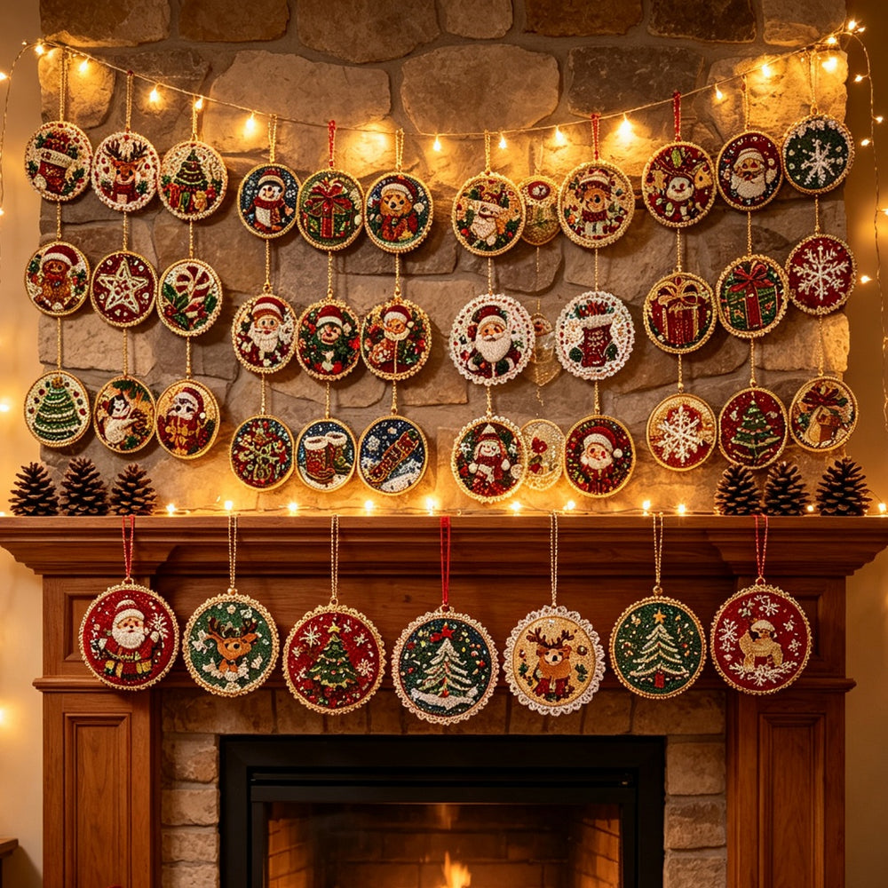 Diamond painting Christmas ornaments on tree