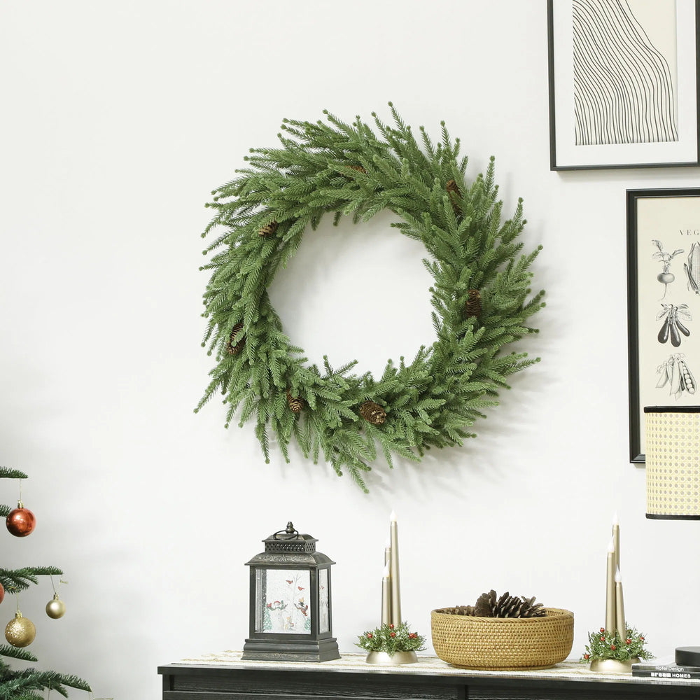 Rustic pine wreath with pine cones
