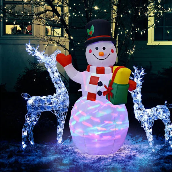 Inflatable snowman holding a gift box