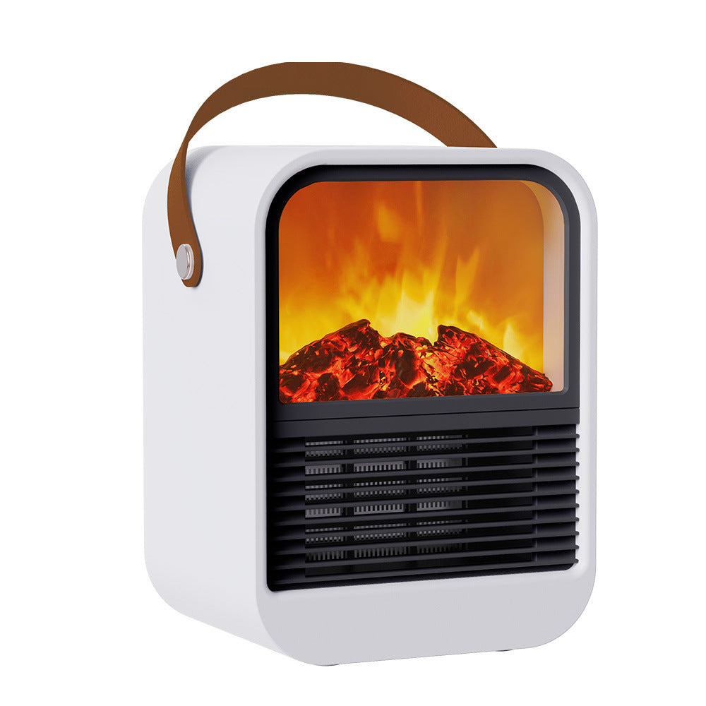 White portable heater with flame effect front