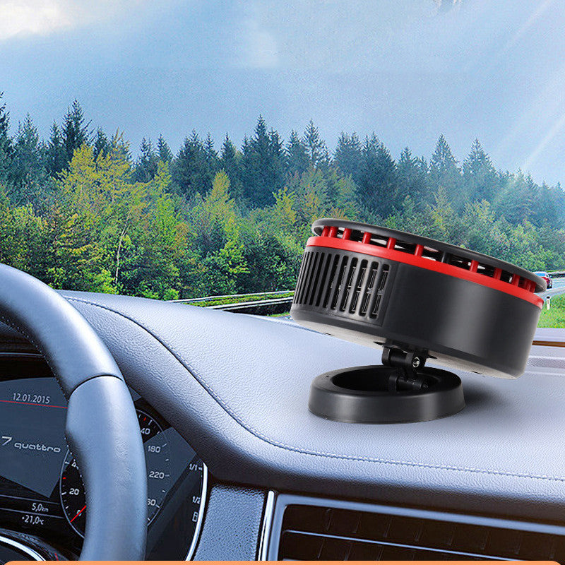 Compact car heater on dashboard facing windscreen