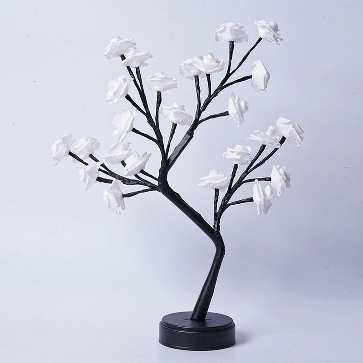 Rose tree lamp with glowing LED roses