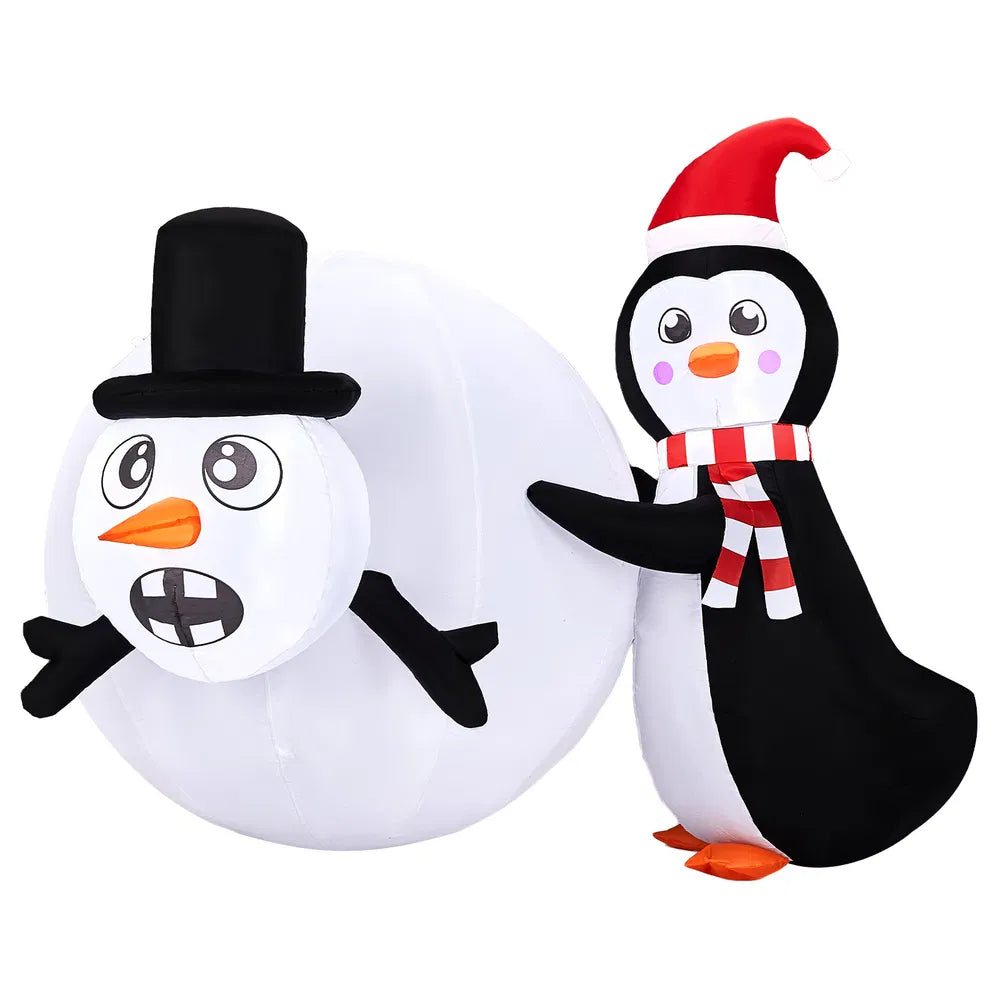 Inflatable penguin with giant snowball