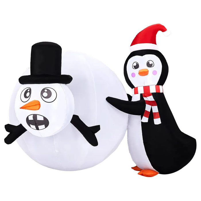 Snugleigh 4ft Inflatable Penguin Rolling a Giant Snowball